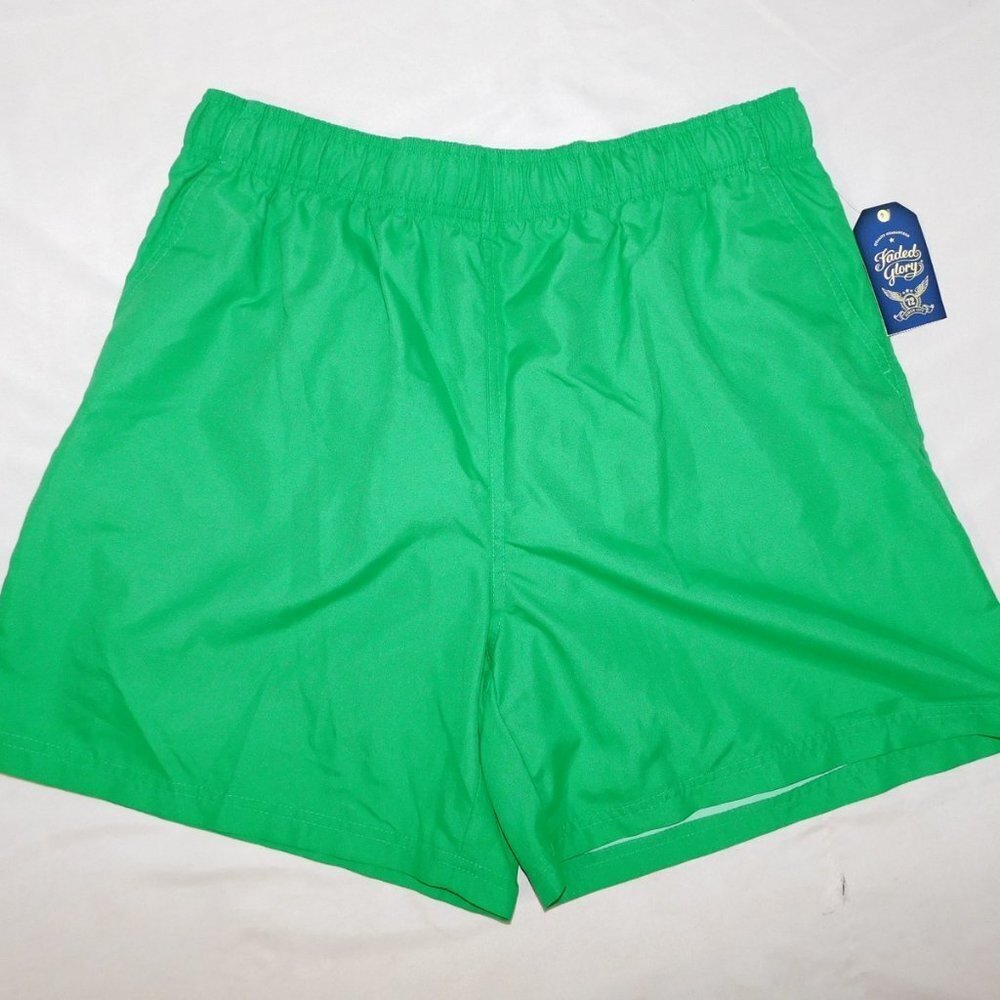 Faded Glory Mens Green elastic wasit L 36-38 sun guard Swim Trunks NEW with Tag